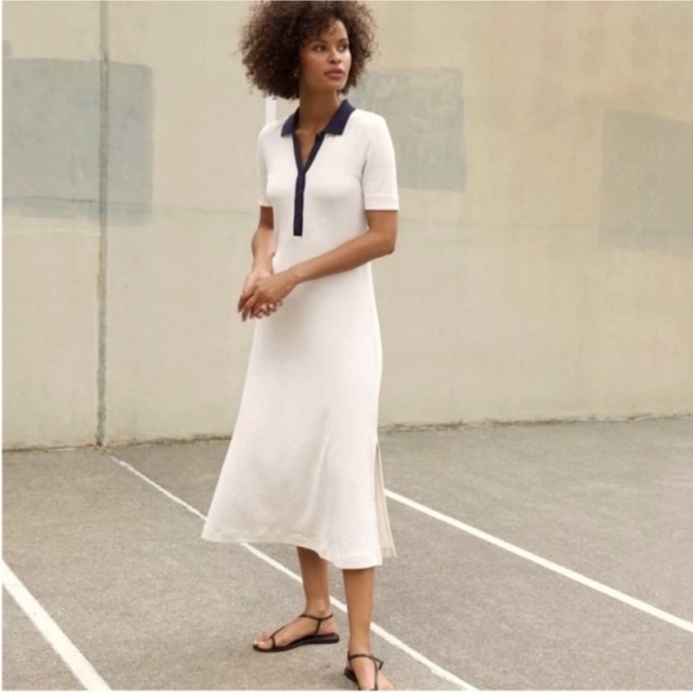 AYR The Scout Dress in Seashell Collared Cream Navy Preppy size Small